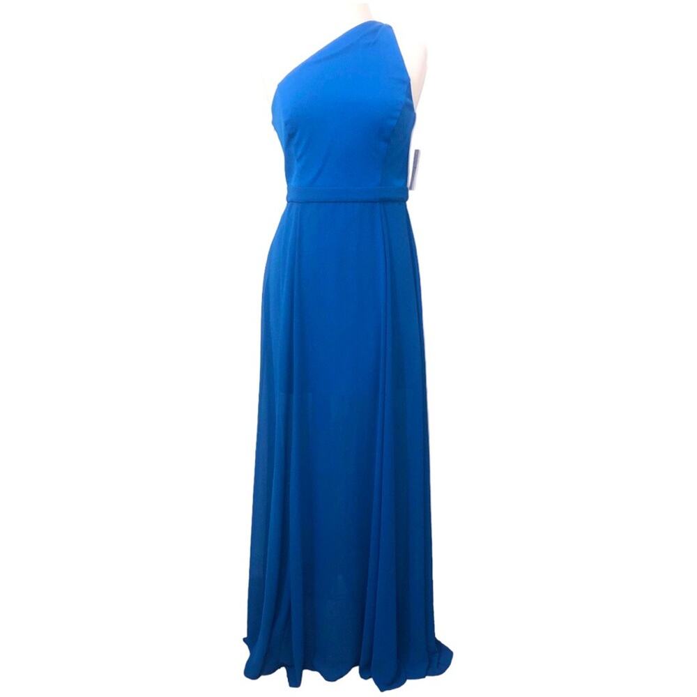 H by Halston One Shoulder Chiffon Overlay Gown Royal 6 NWT